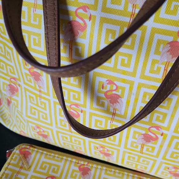 Stella & Dot Large Flamingo Tote Bag w Pouch Twofer - Picture 4 of 10